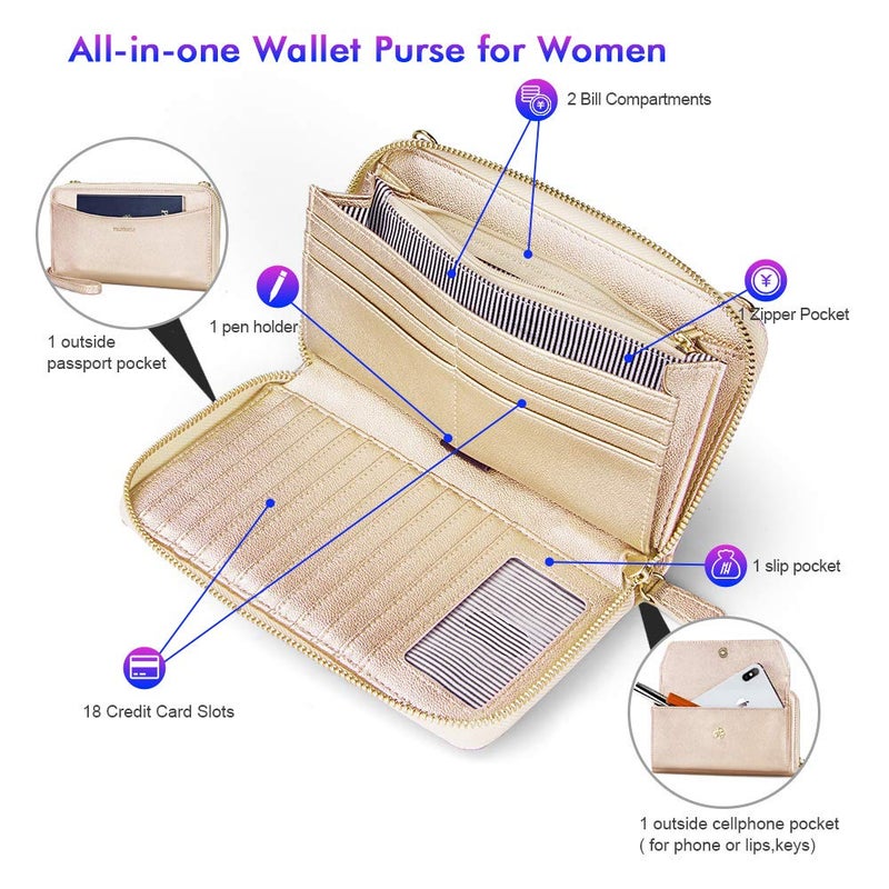 Nuoku محفظة نسائية من نوكو مع تقنية RFID، حقيبة يد، حقيبة كروس بودي مع سحاب وحزامين 2 - Image 4